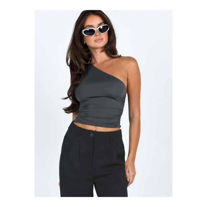 Tek Omuz Detaylı Büzgülü Bluz