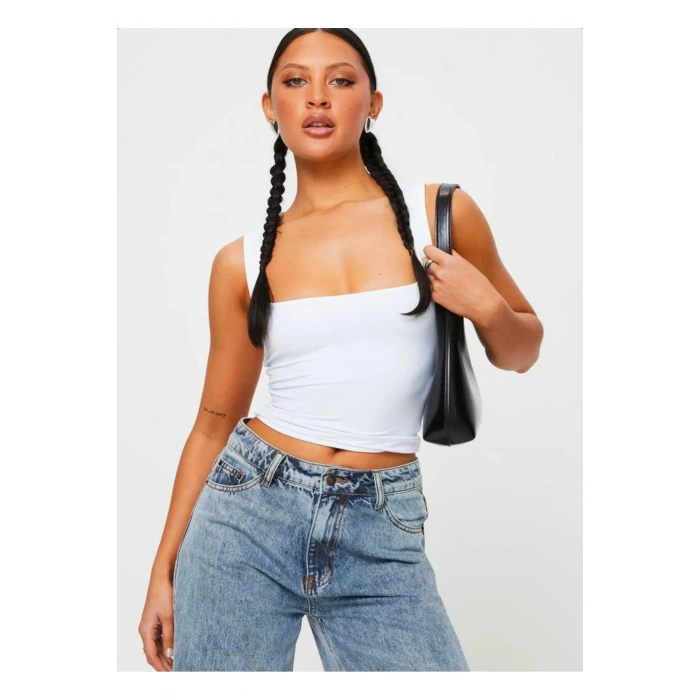 Kare Yaka Geniş Askılı Basic Bluz