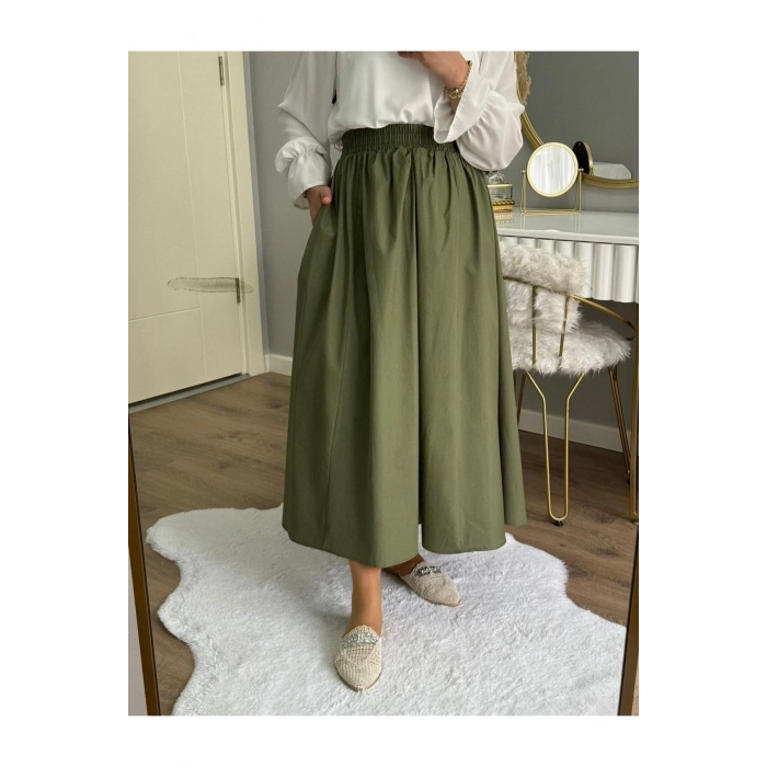 POPLİN CEPLİ KLOŞ ETEK