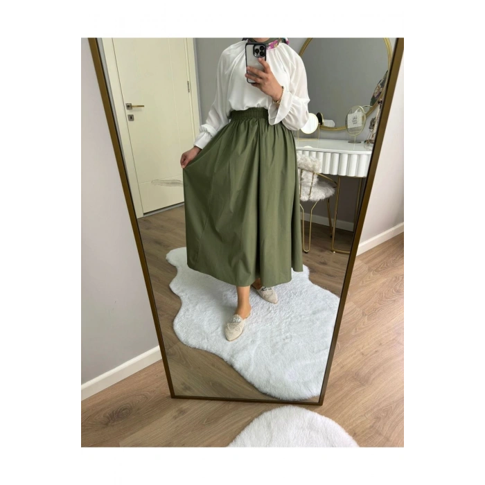 POPLİN CEPLİ KLOŞ ETEK