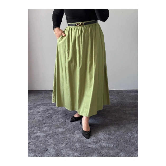 Kadın Cepli Lastikli Kloş Poplin Uzun Etek