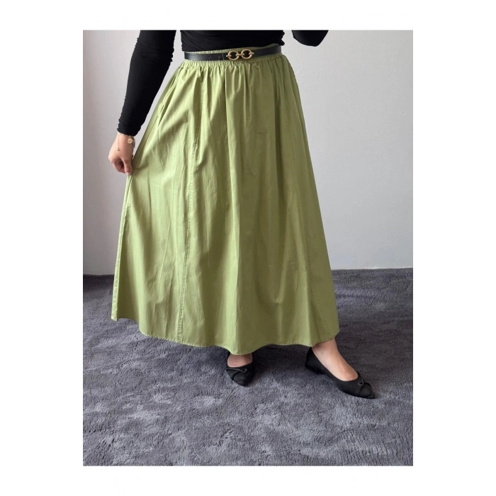 Kadın Cepli Lastikli Kloş Poplin Uzun Etek