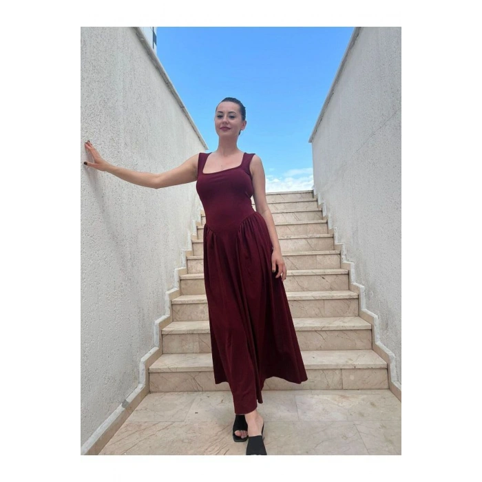 Kadın Kare Yaka Kalın Askılı Elbise