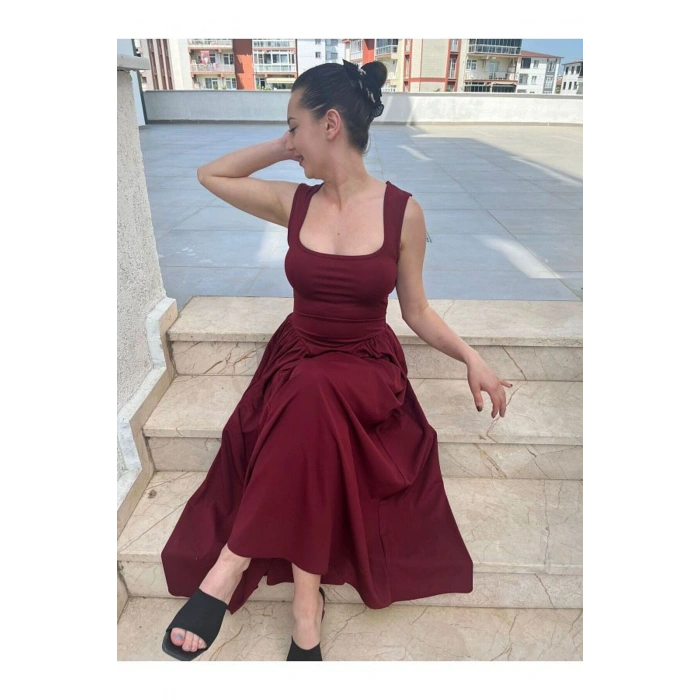 Kadın Kare Yaka Kalın Askılı Elbise