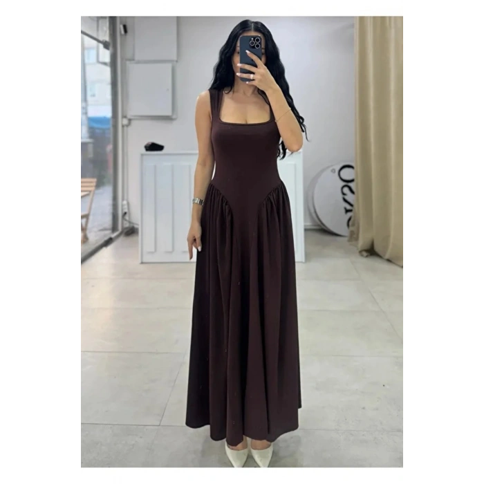 Kadın Kare Yaka Kalın Askılı Elbise