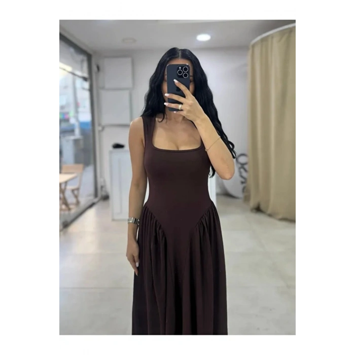 Kadın Kare Yaka Kalın Askılı Elbise