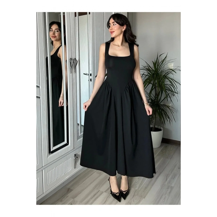 Kadın Kare Yaka Kalın Askılı Elbise