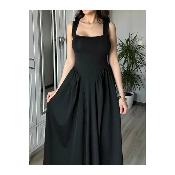 Kadın Kare Yaka Kalın Askılı Elbise