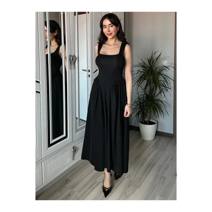 Kadın Kare Yaka Kalın Askılı Elbise