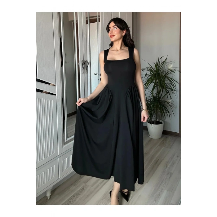 Kadın Kare Yaka Kalın Askılı Elbise