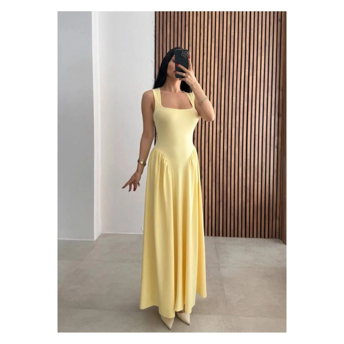 Kadın Kare Yaka Kalın Askılı Elbise