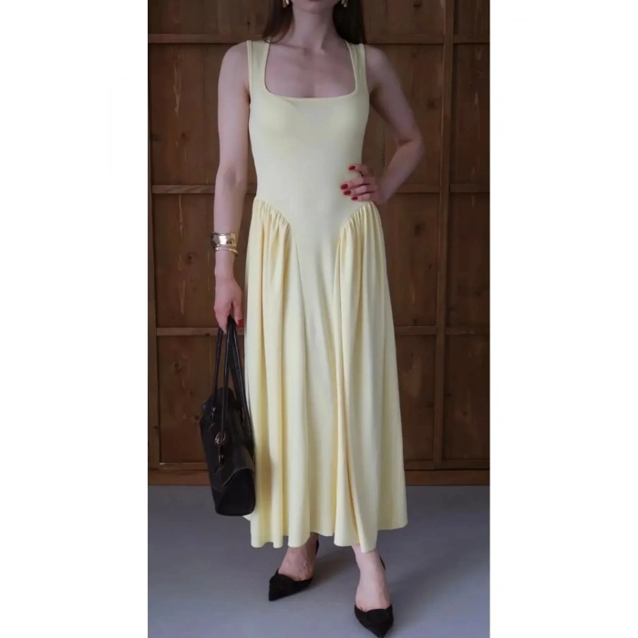 Kadın Kare Yaka Kalın Askılı Elbise