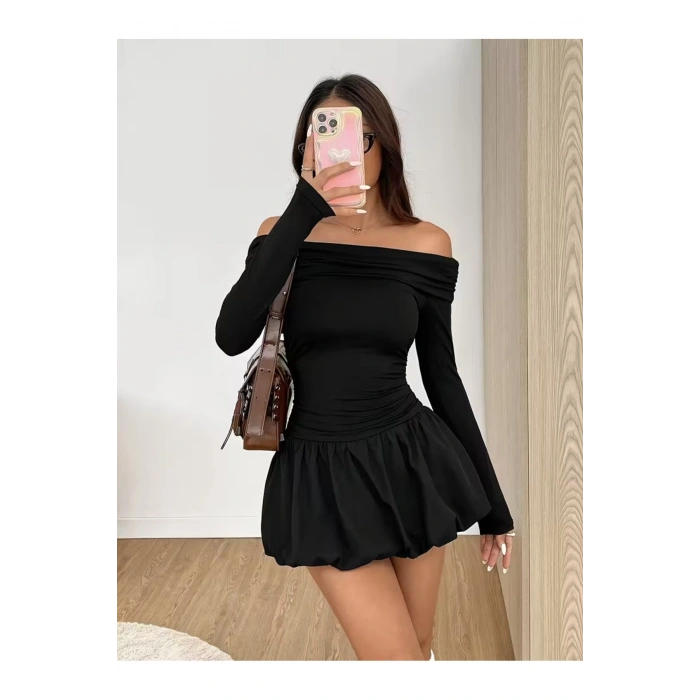 Kadın Mevsimlik Balon Etekli Mini Elbise