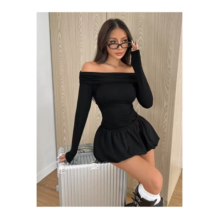 Kadın Mevsimlik Balon Etekli Mini Elbise