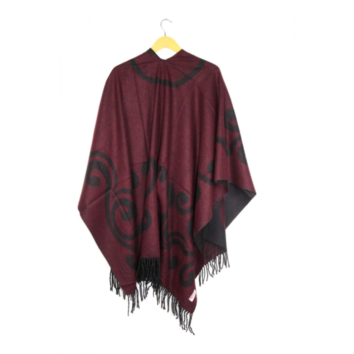 Kadın Bordo Çift Taraflı Omuz Şal Panço