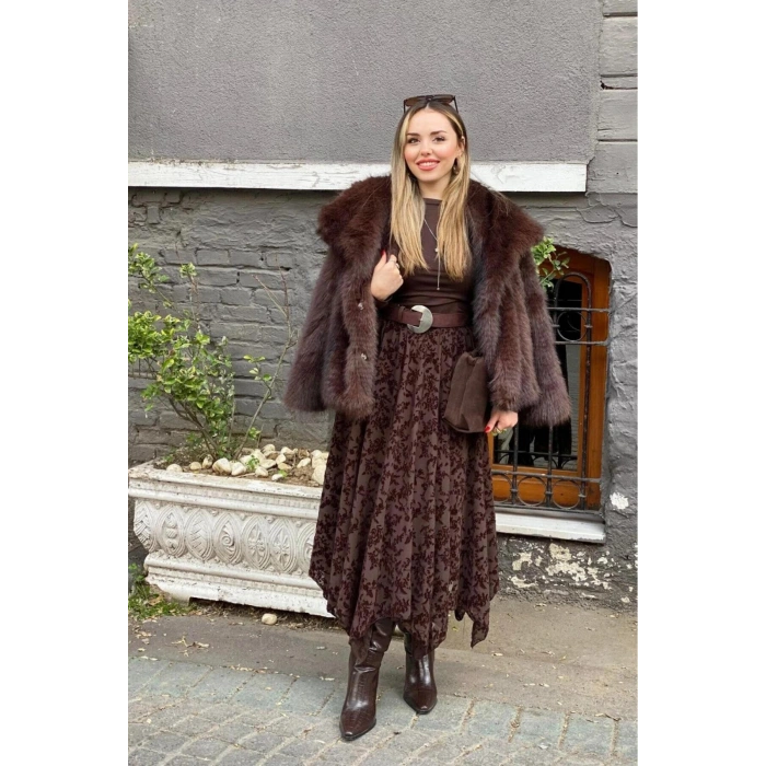 Tül Detaylı Asimetrik Astarlı Uzun Etek