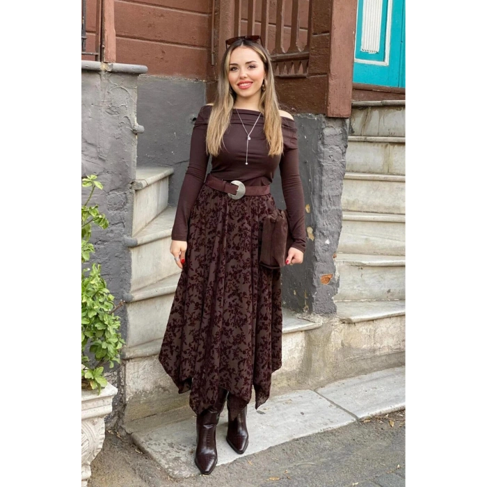 Tül Detaylı Asimetrik Astarlı Uzun Etek