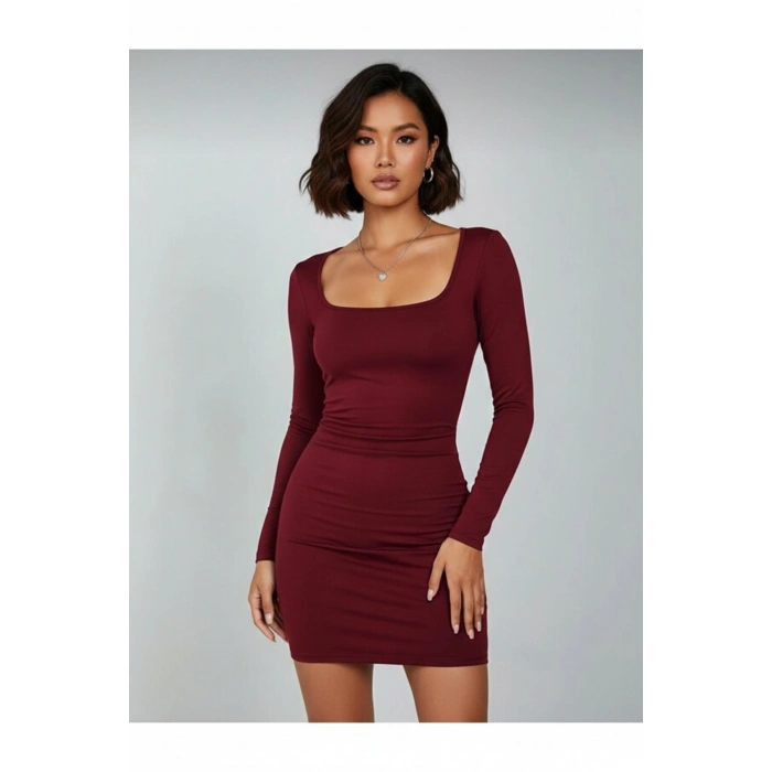 Uzun Kollu Likralı Mini Elbise ( Mevsimlik ve Kışlık )