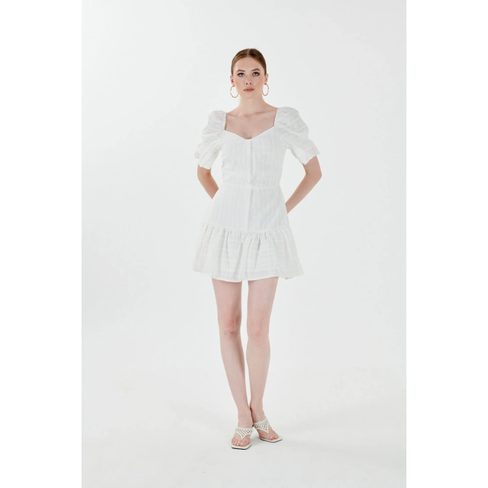 Balon Kol Süper Mini Kare Yaka Elbise