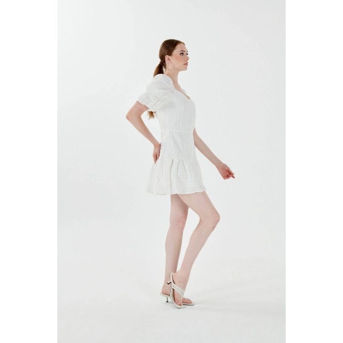 Balon Kol Süper Mini Kare Yaka Elbise