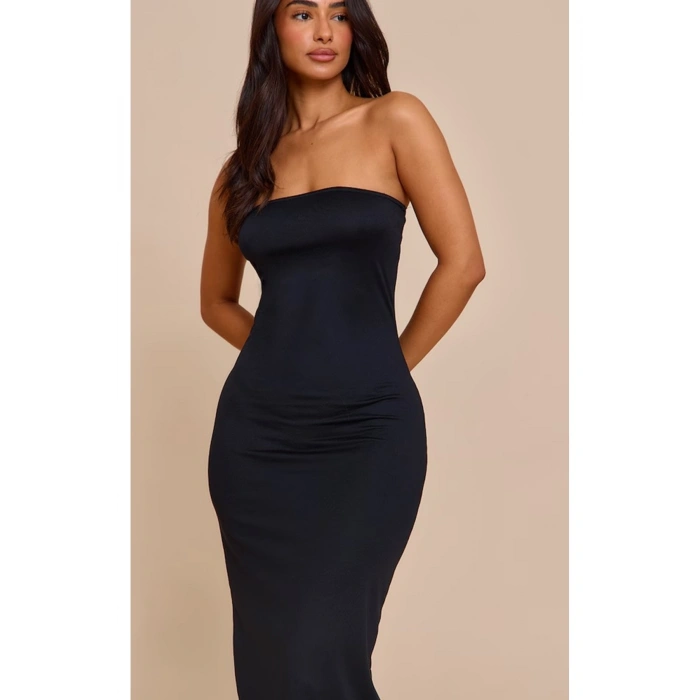 Askısız Bodycon Straplez Maxi Elbise