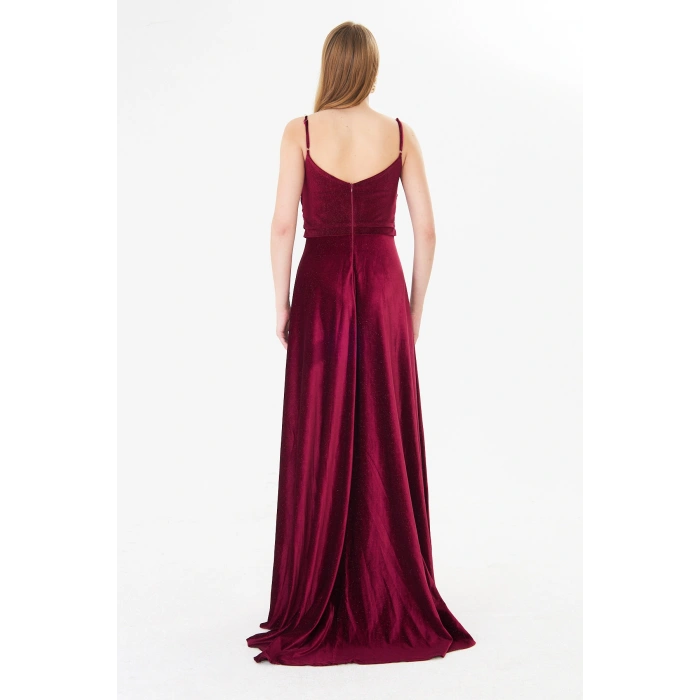 Askılı Drapeli Uzun Abiye Elbise – Şık Gece Davet Düğün Elbisesi