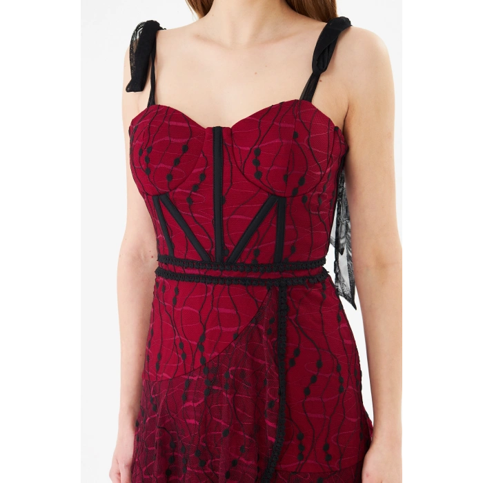 Korse Detaylı Askılı Mini Abiye Elbise