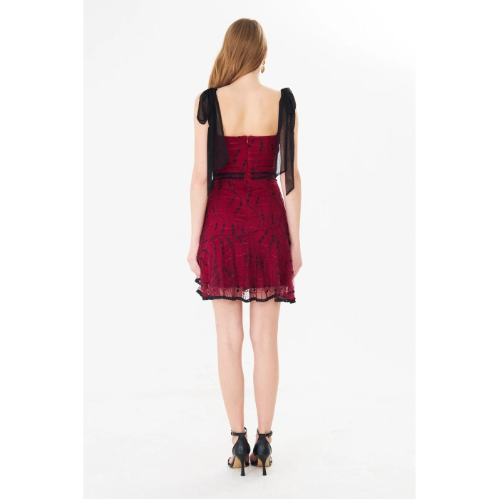 Korse Detaylı Askılı Mini Abiye Elbise