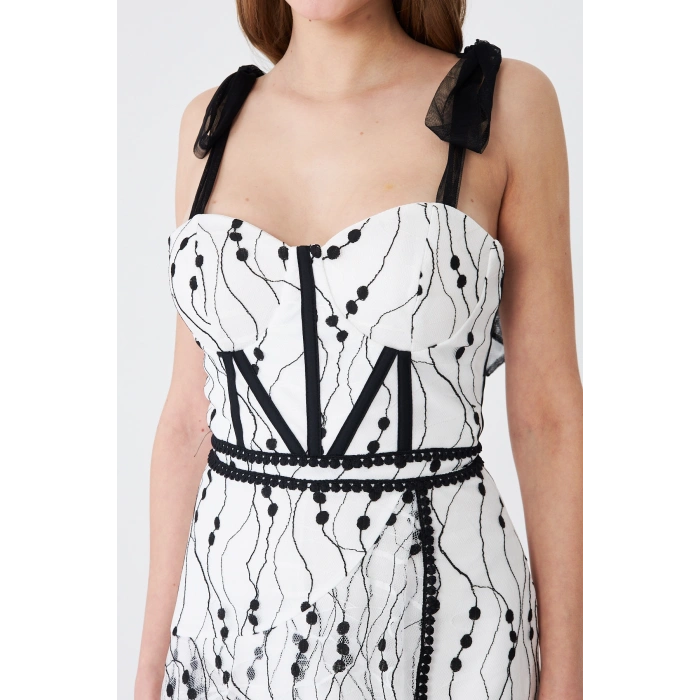 Korse Detaylı Askılı Mini Abiye Elbise