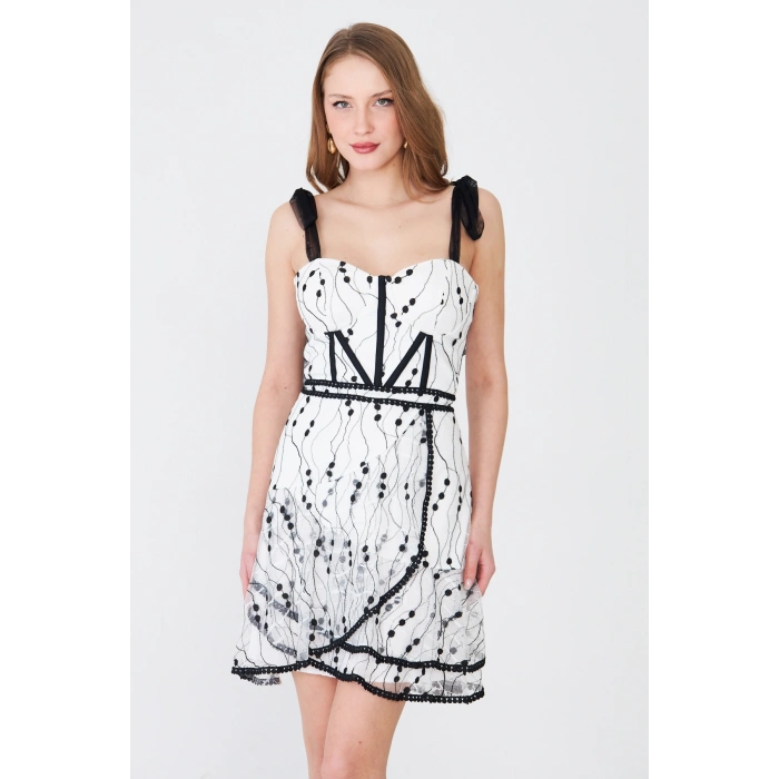 Korse Detaylı Askılı Mini Abiye Elbise