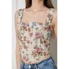 Yazlık Dokulu Kumaş Crop Bluz- Çiçekli Kalın Askılı Korse