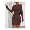 Tek Omuz Drapeli Vücuda Oturan Mini Elbise – Esnek Kumaş - Kışlıkk-Mevsimlik