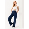 Kadın Lacivert Beli Cırtlı Yüksek Bel Trend Palazzo Pantolon