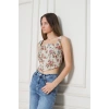 Yazlık Dokulu Kumaş Crop Bluz- Çiçekli Kalın Askılı Korse