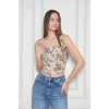Yazlık Dokulu Kumaş Crop Bluz- Çiçekli Kalın Askılı Korse