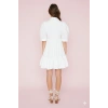 Beyaz Skater/Belden Açılan Brode Mini Astarlı Dokuma Elbise