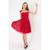 Dantel Detaylı Kırmızı Diz Üstü Abiye Elbise – Mezuniyet ve Nişan Elbisesi