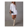 Premium Likralı Beyaz Gömlek Elbise – Pamuk-Cepli, İç Göstermez, Oversize Tasarım