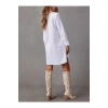 Premium Likralı Beyaz Gömlek Elbise – Pamuk-Cepli, İç Göstermez, Oversize Tasarım