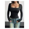 Kare Yaka Basic Dar Kesim Uzun Kollu Body Full Likralı Tam kalıp