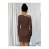 Tek Omuz Drapeli Vücuda Oturan Mini Elbise – Esnek Kumaş - Kışlıkk-Mevsimlik