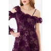 Mor Dantel Mini Abiye Elbise | Tek Omuz Volanlı, Uzun Kollu, Davet & Mezuniyet Elbisesi