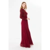 Kadın İşlemeli Uzun Kollu Maxi Şifon Abiye Elbise