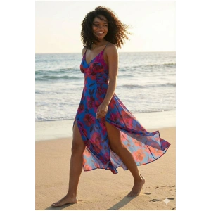 Çiçek Desenli Dokuma Bağlama Detaylı Maxi Elbise