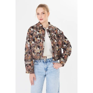 Tok Kumaş Dokuma Desenli Crop Kadın Astarlı Ceket – Premium Mevsimlik Tasarım