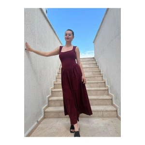 Kadın Kare Yaka Kalın Askılı Elbise