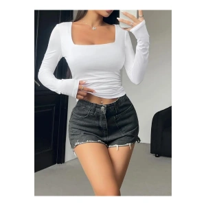 Kare Yaka Basic Dar Kesim Uzun Kollu Body Full Likralı Tam kalıp