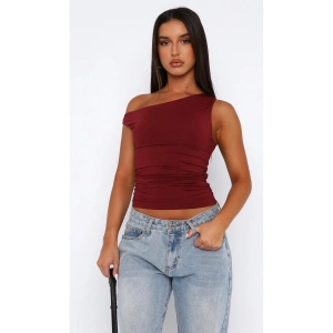 Asimetrik Kesim Büzgü Detaylı Esnek Bluz