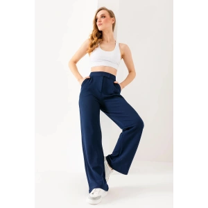 Kadın Lacivert Beli Cırtlı Yüksek Bel Trend Palazzo Pantolon
