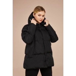 Kadın Siyah Kapüşonlu Şişme Mont Oversize Kalıp